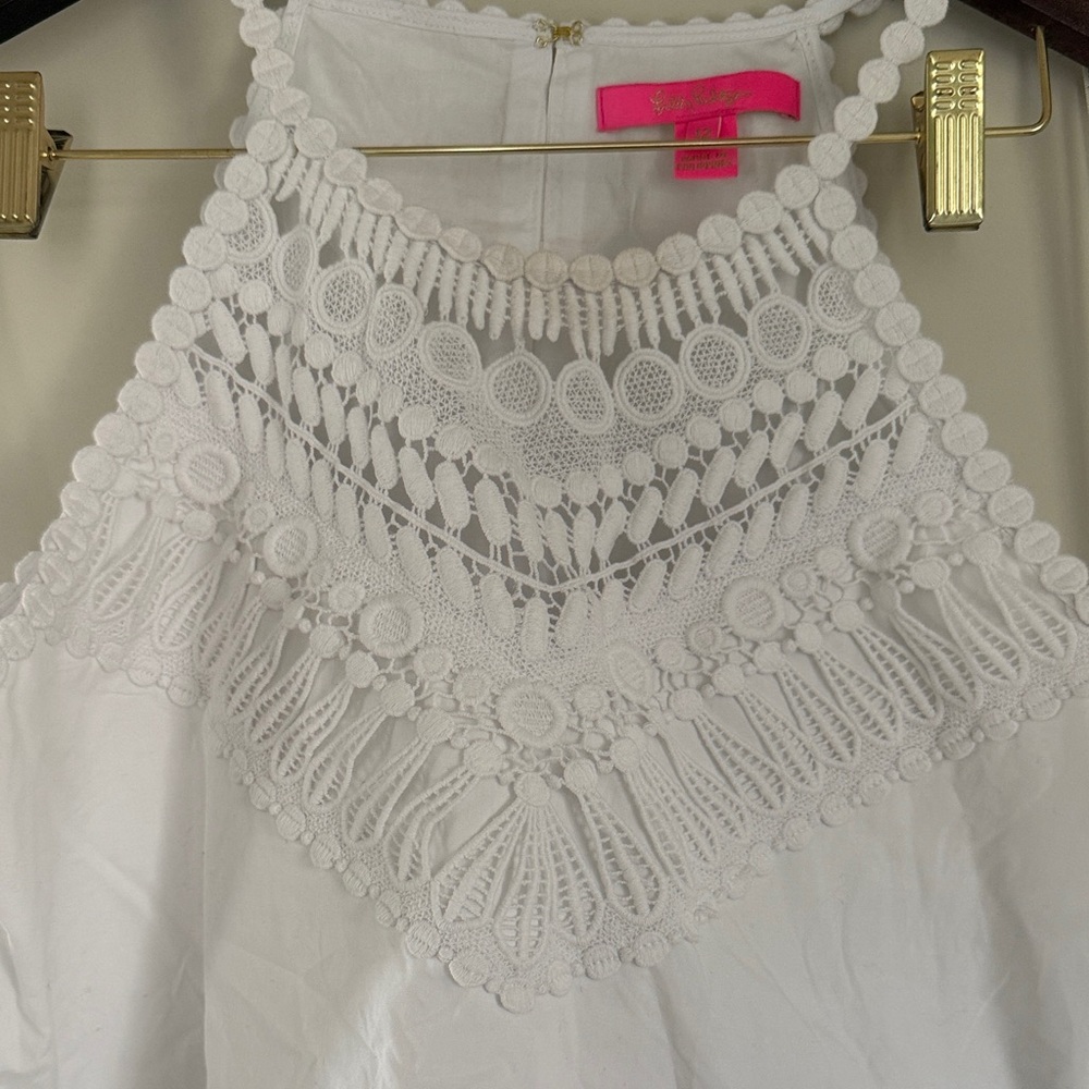 Lilly Pulitzer Women’s White Cotton Crochet Detail Top Sz 12 NWOT - Picture 3 of 6